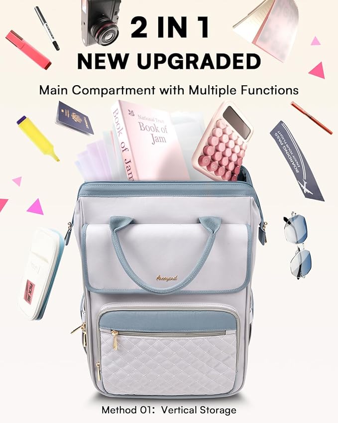 Rolling Backpack for Women, Travel Rolling Laptop Backpack with Wheels, Vertical & Horizontal Storage 2 In 1, Flip-Top Design, Water-Resistant Overnight College Underseat Carry on Luggage, Grey