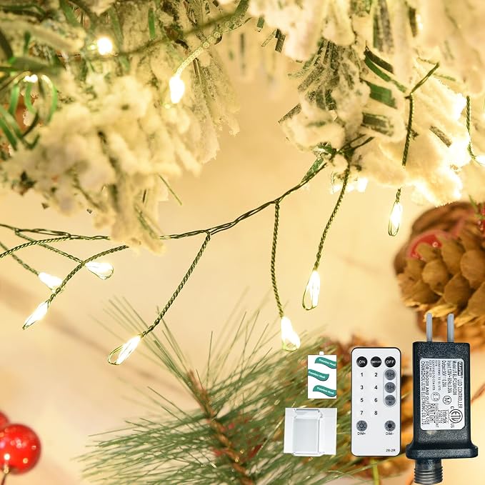Dailyart 42Ft Fairy Lights Plug in 500 Led with Timer & Remote for Bedroom | 8 Modes String Light Waterproof Christmas Lights for Bedroom Wreath Window Wedding Xmas Tree Decoration Warm White Green Wire