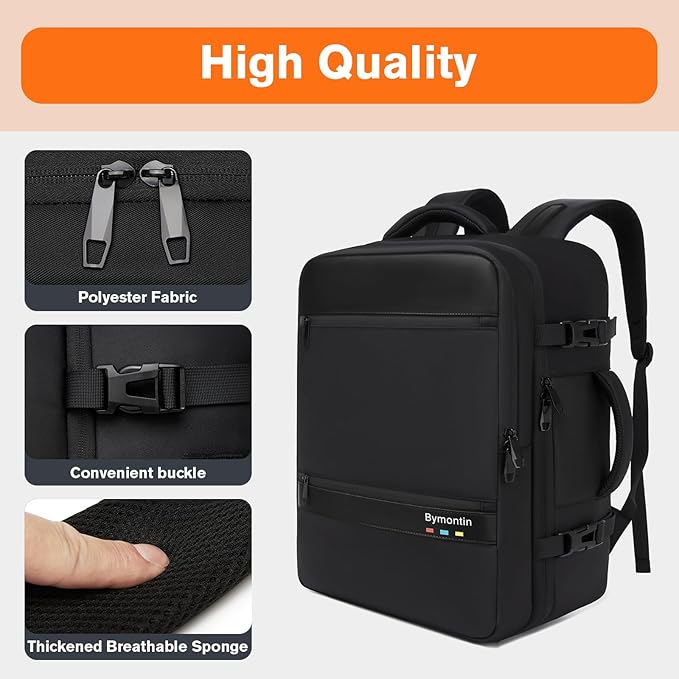 Smart Suitcase-style Laptop Backpack, 25L / 35L Practical Travel Bag for Work, Leisure & Flight, Luggage-Style Commuter Pack (All-Black, 25L)