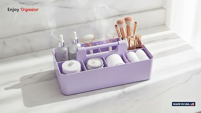 8 Compartments DIY Dividers,Large caddy, Multi Purpose, Simple, Portable, Stackable, Modern Solution for School, office, Desktop -MADE IN USA (Lavender)