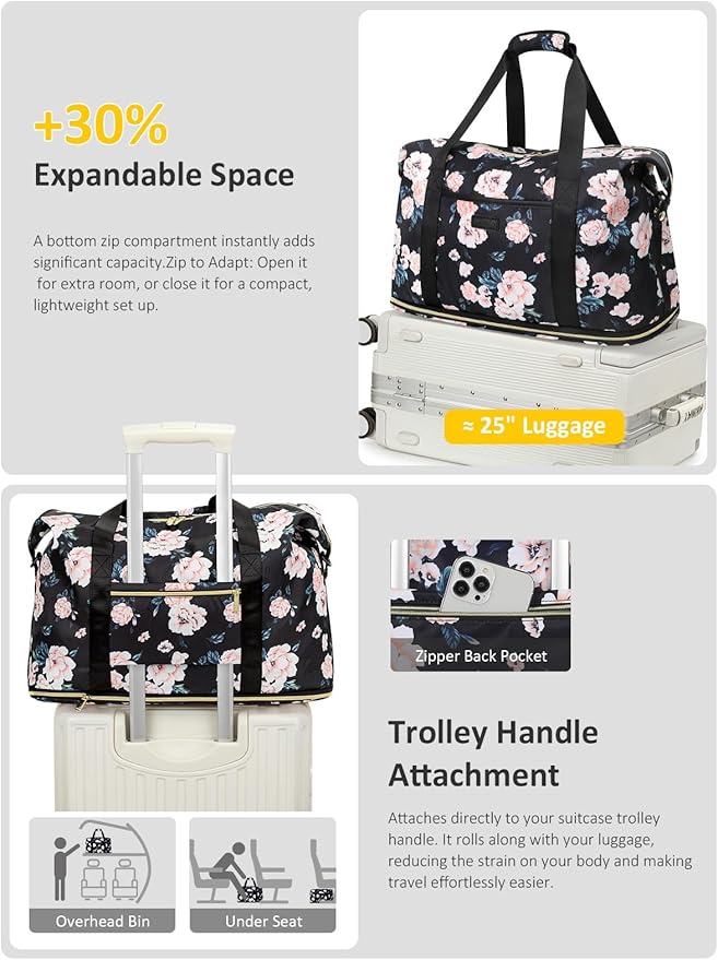 Expandable Travel Duffle Bags Weekender Overnight Bags for Women Men Hospital Bag for Women Labor Delivery with Toiletry Bag Waterproof