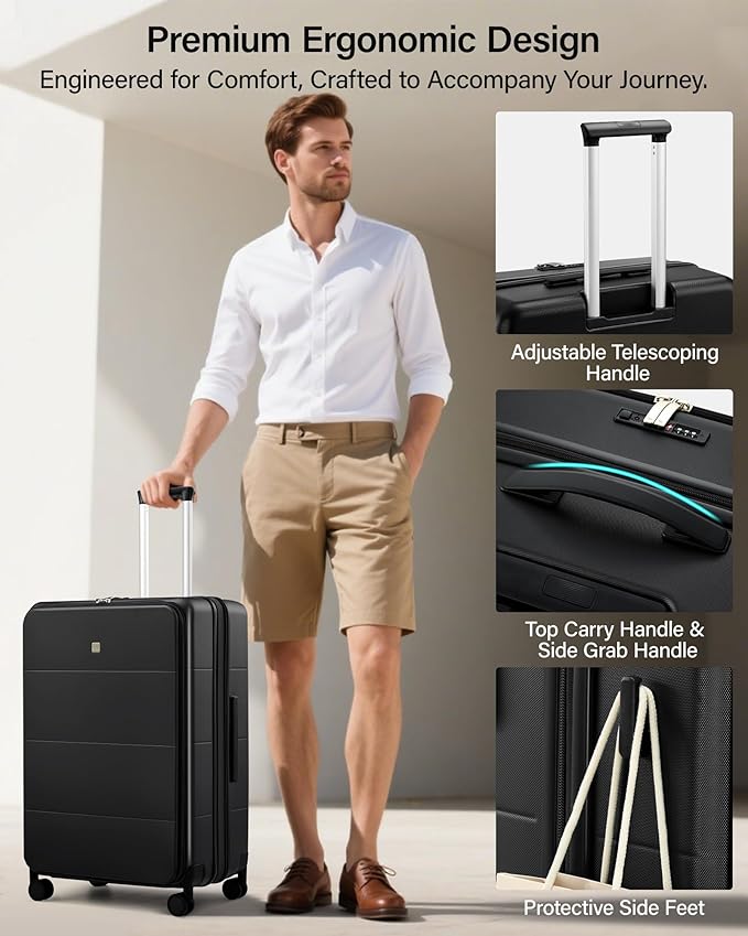 MILADA 28 Inch Large Checked Luggage, Expandable Hardshell Suitcase with 360° Spinner Wheels & TSA Lock, Durable Extra Large Rolling Trunk for Travel, International Vacation, Black