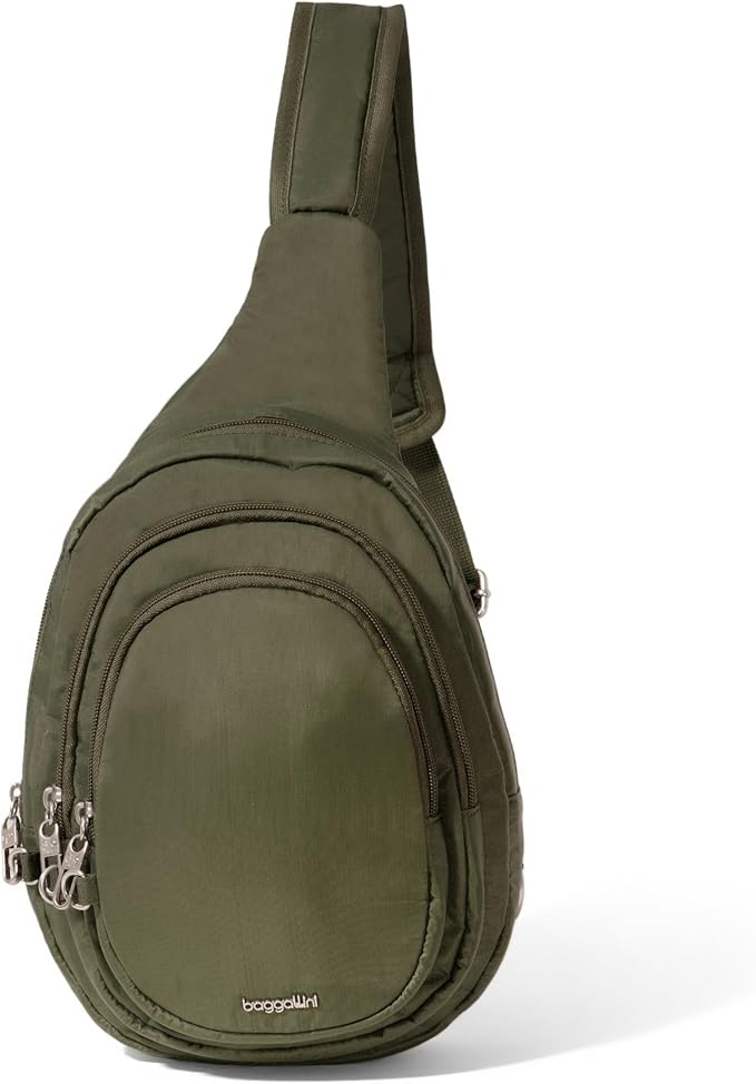 Baggallini Securtex® Anti-Theft Multi Zip Sling - Lightweight 8.6"x15.2" Travel Bag with Locking Zippers & RFID Protection
