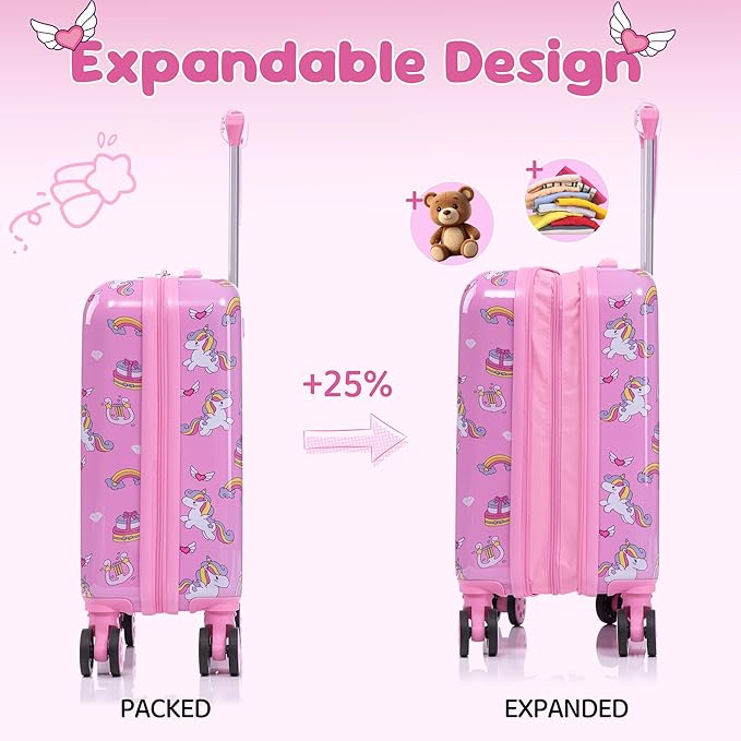 Kid’s Luggage Set 6 Piece Suitcase Set 16’’ Hardside Luggage with Spinner Wheels Girls Boys Carry on Luggage Travel Rolling Luggage Airline Approved