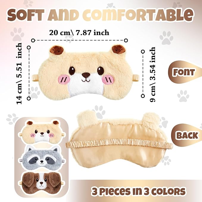 Geyoga Sleep Mask for Kids, Girls Plush Sleeping Eye Cover Soft Eye Blindfold Cover Animal Shade for Kids(Colorful,Dog, Hamster, Raccoon Style)
