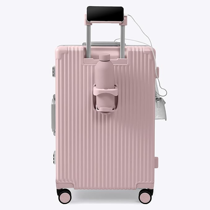 Nobl Travel Zipperless Check In Suitcase - Aluminum Frame, Medium Check In luggage 27x17.5x10.4 Airline Approved by Noble Travel - Polycarbonate Shell - TSA Locks, 360° Spinner Wheels - Blush