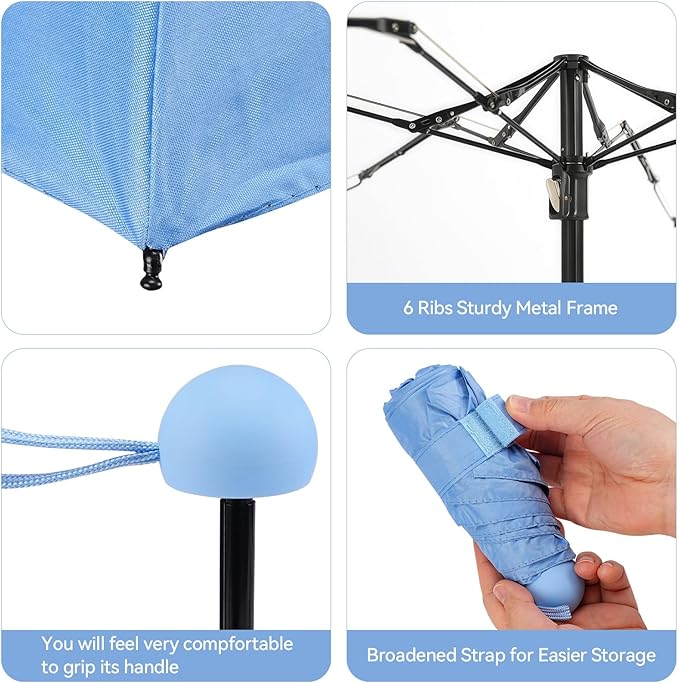 Mini Umbrella for Travel, Compact Folding Umbrella with Case, Lightweight 0.45lb Small Pocket for Backpack and Purse, Rain and Sun Protection - UPF 50+ Windproof Travel Umbrella Compact Mini for Outdoor Use