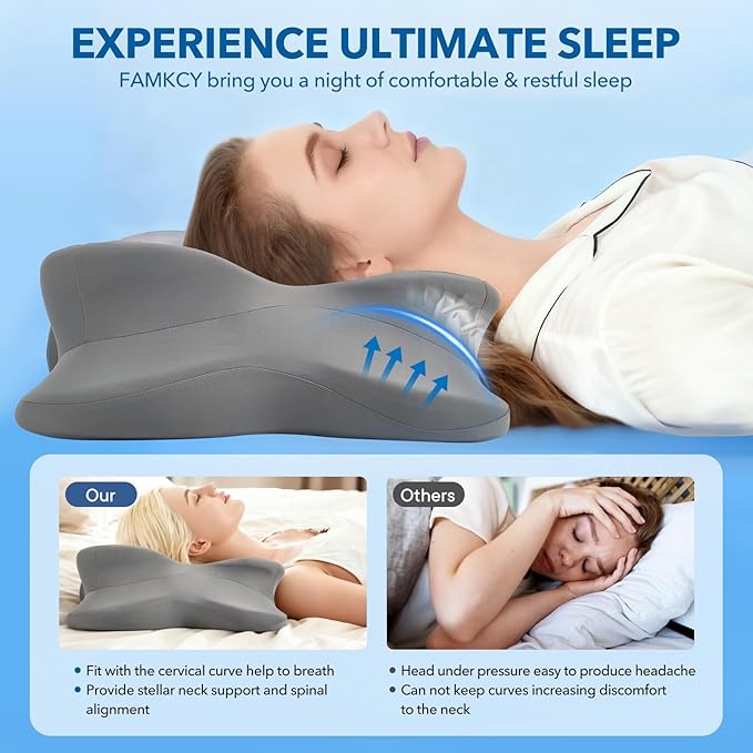 Cervical Pillow for Neck Pain Relief, Ergonomic Memory Foam Pillow with Ice Silk Pillowcase, Adjustable Contour Neck Support Pillow for Side Back Stomach Sleepers