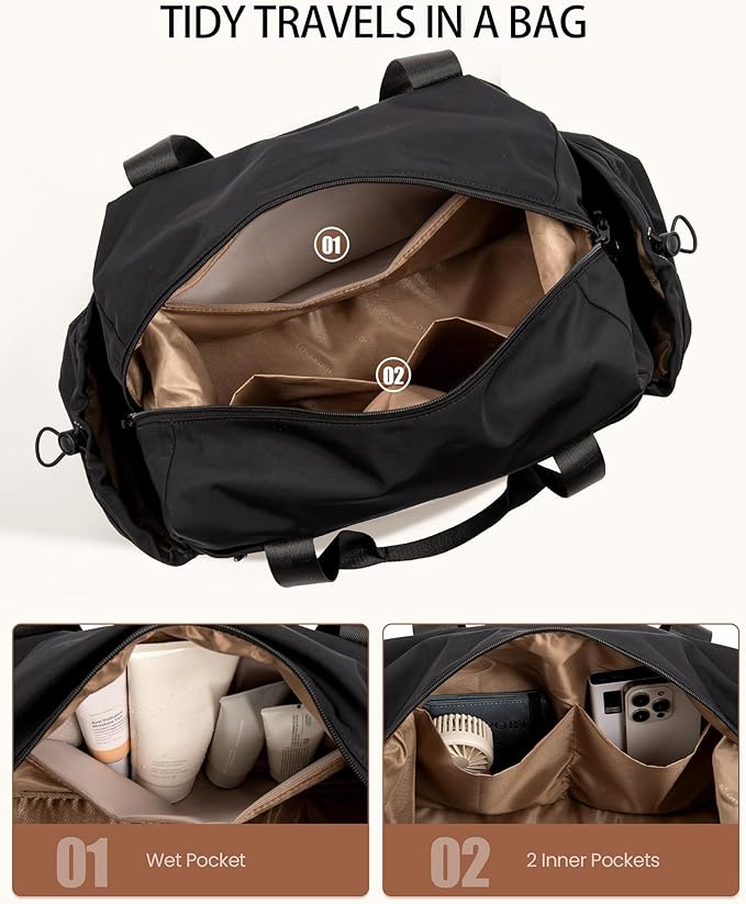 LOVEVOOK Travel Duffel Bag, Gym Bag for Women, Large Weekender Overnight Bags with Shoe Compartment, 38L Carry on Gym Hospital Bag with Wet Pocket, 2 Pcs