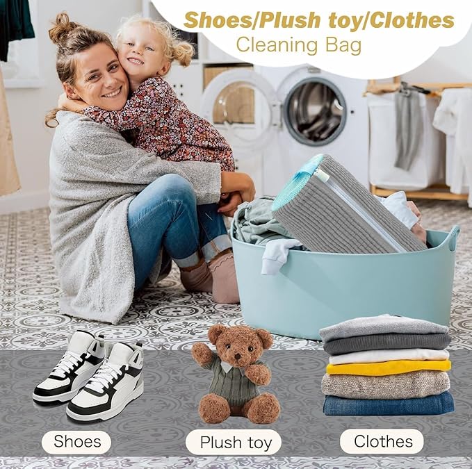 Shoe Washing Machine Bag,Laundry Shoe Bag for Washer and Dryer,Reusable Shoe Cleaning Bag for Sneakers,Tennis Shoes,With Self-locking Zipper, Microfiber Inside (Lite Grey - 2 Pack)