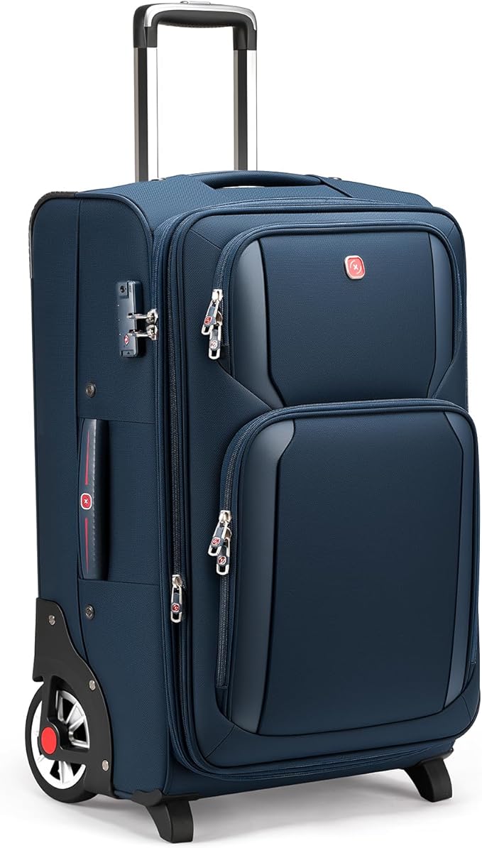 Laduga Softside Expandable Luggage with Large Steel Wheels Checked-Luggage Suicase (Blue, 29-Inch)