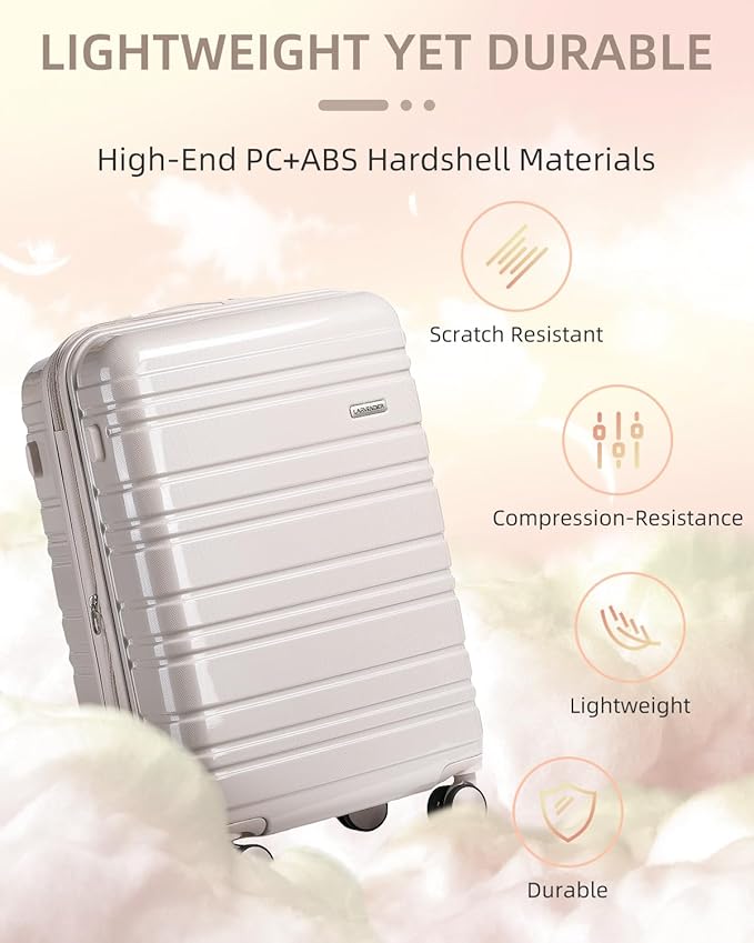 LARVENDER Luggage Sets 6 Piece Hardside Expandable Suitcase with Wheels TSA Lock, PC+ABS Hardshell Lightweight Travel Luggage Sets for Women, Glossy Champagne