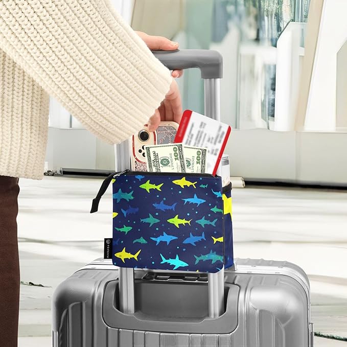 Luggage Cup Holder for Suitcases Free Hands Travel Cup Holder Portable Suitcase Cup Drink Holder Luggage Cup Caddy Bag Carrier Vibrant Sharks Silhouettes