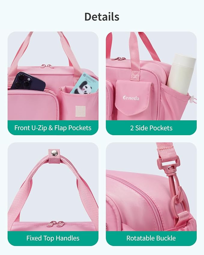 Ceneda 12 inch Mini Gym Bag for Women, Small Duffle Bag with Wet Pocket, Lightweight Multi-Pocket Travel Tote for Yoga, Sports, Workout, Daily Use - Water-Resistant