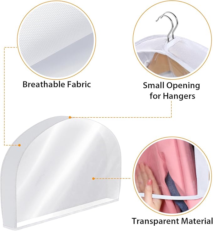 Kntiwiwo Shoulder Covers for Hanging Clothes (Set of 10) Breathable Garment Dust Covers Clothes Protectors Covers for Closet with 2" Gusset for Suit, Coats, Jackets, Dress