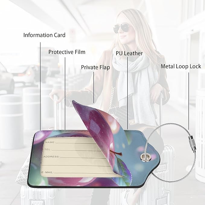 2 Pack Luggage Tags for suitcases Apple TSA Approved Label Luggage Tag Baggage Tag Leather Stainless Steel Loop Label Tag for Men Women Travel Bag Suitcase