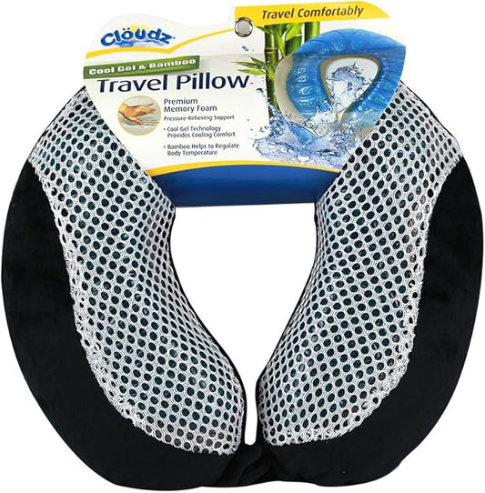 Cloudz Comfort Gel Memory Foam Travel Neck Pillow - Black