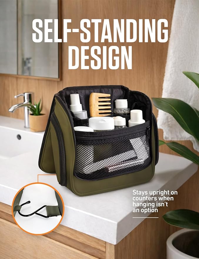 VENTURE 4TH Hanging Travel Toiletry Bag for Women & Men – Large Toiletry Organizer with 18 Compartments, Removable TSA Pouch, Travel Wash Bag for Toiletries, Makeup & Shaving Kit (Dark Green)
