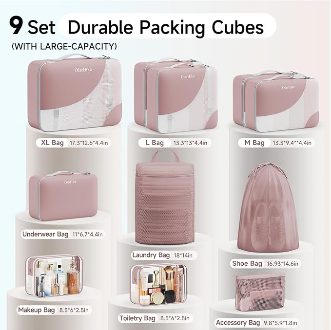 11 Set /9 Set Packing Cubes for Travel,Gifts for Women Mom Kids,TSA Approved Bags for Makeup, Cosmetic, Toiletry,Organizers for Suitcase Carry On,Cruise Essentials Airplane Accessories,Light Coral Red