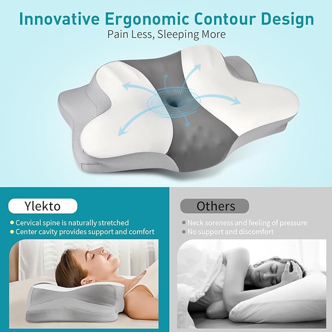 Cervical Pillow for Neck Pain Relief - Ergonomic Pillow for Sleeping Side Sleeper Pillow for Adults, Contour Neck Pillow Cooling Memory Foam Pillows, Orthopedic Bed Pillow for Back Stomach Sleepers