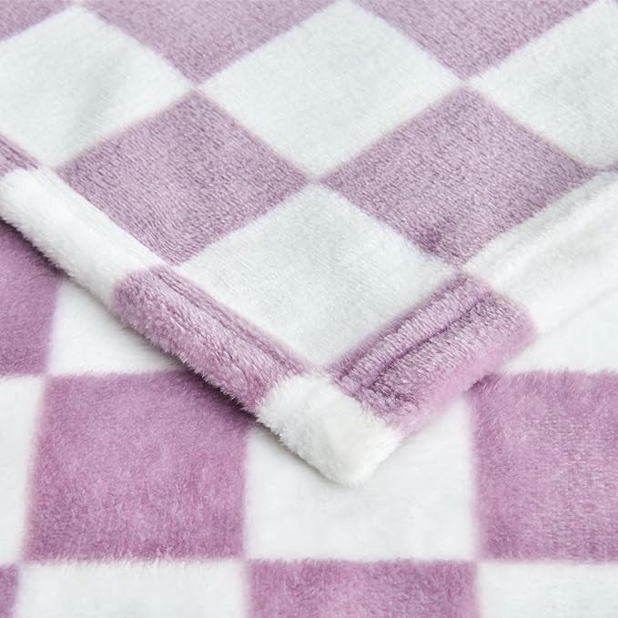 Checkered Blanket Flannel Throw Blankets Soft Cozy Checkered Grid Print Chessboard Gingham Pattern Throws for Bed Sofa Couch for All Seasons, 60x80 Inch, Purple