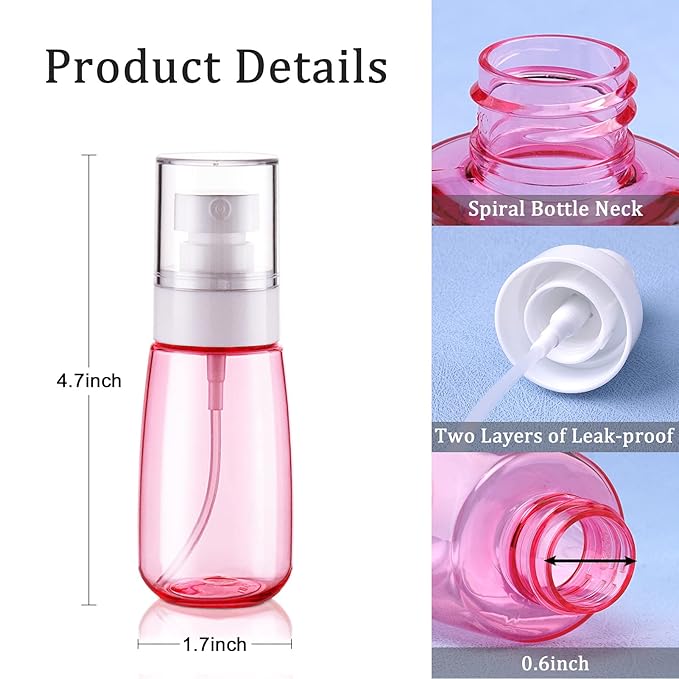 Cosywell Travel Size Spray Bottle TSA Approved 2oz 60ml 3 Pack Leak Proof Fine Mist Spray Bottles Empty Plastic Refillable Mist Sprayer for Perfume Essential Oils Toners Rose Water Cosmetics (3Pink)