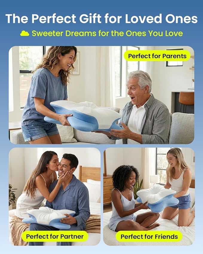 RAINBOW NOTE Ergonomic Contour Memory Foam Pillow, Adjustable Height Cervical Pillow for Neck Pain Relief, Blue White, 24×16.5×5.5 Inches