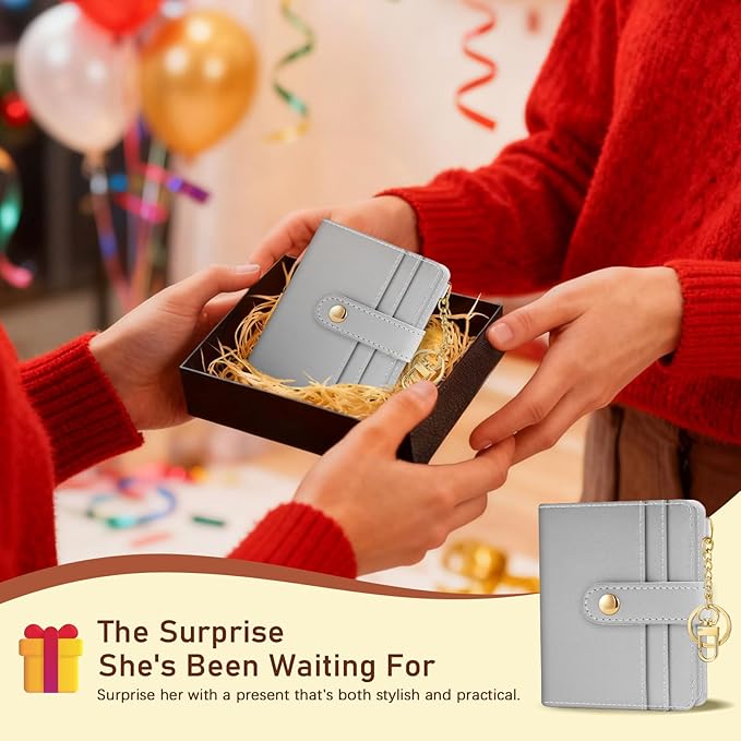 Jogjam Grey Rfid Ladies Wallet, Small Slim Thin Compact Credit Card Women Wallet, PU Leather Bifold Cash Zipper Coin Pocket ID Window for Female