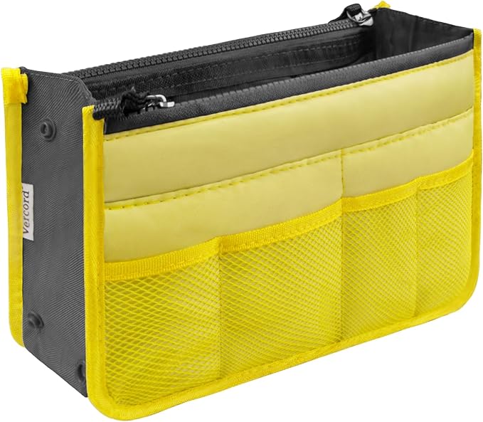 Vercord Purse Organizer Insert for Handbags Bag Organizers Inside Tote Pocketbook Women Nurse Nylon 13 Pockets Yellow Large