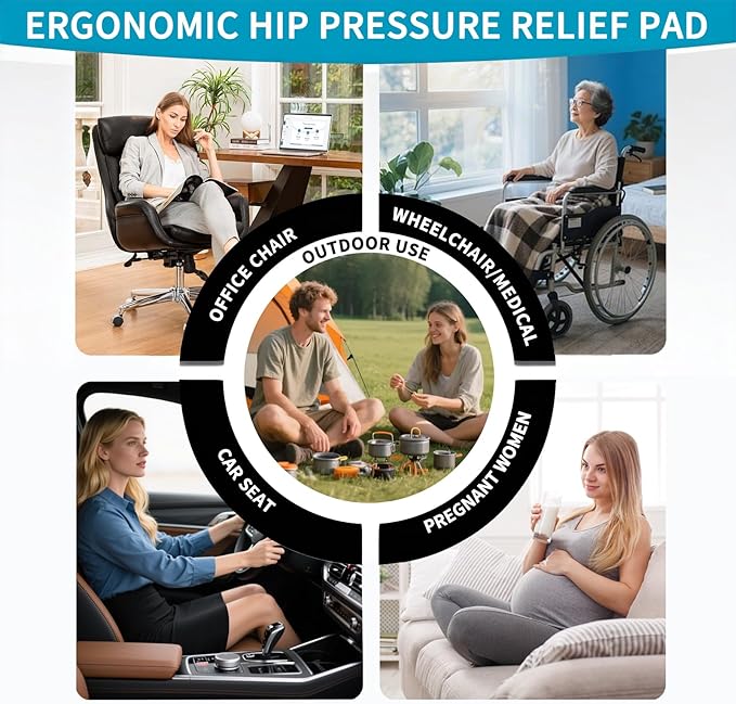 Inflatable Seat Cushion for Airplane: Coccyx Pressure Relief Sitting Cushion with 42 Interconnected Air Cells - Ergonomic Comfort Buttock Supports 380 lb for Travel/Wheel Chair/Car/Office/Stadium