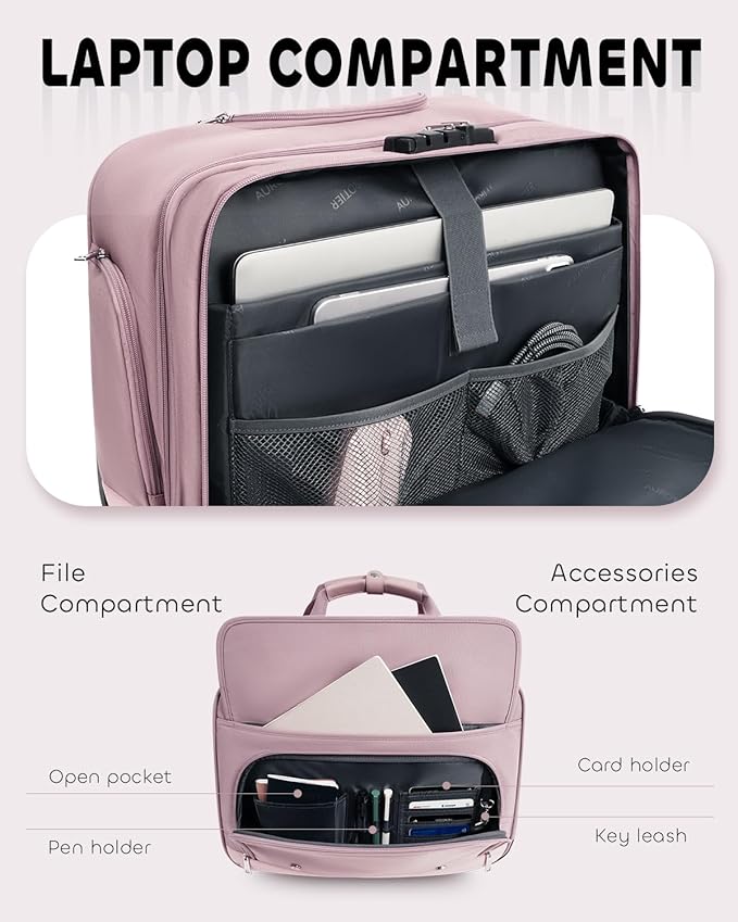 Rolling Laptop Bag Women, Rolling Briefcase for Women with Dual Lock, 16 Inch Computer Bag with Wheels, Roller Underseat Carry On Luggage Personal Item Suitcase for Work Travel Business