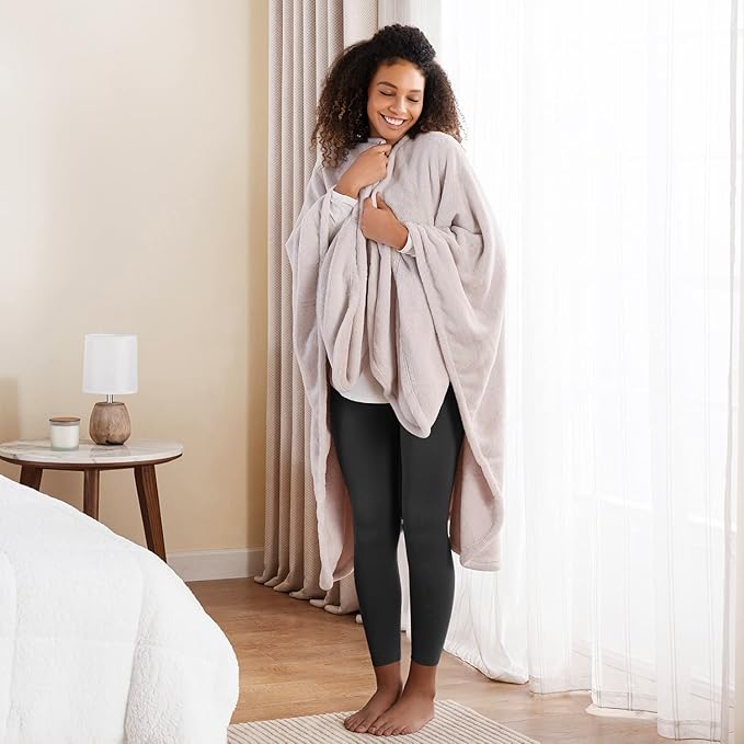 Berkshire Blanket Primalush™ Wearable Blanket, Cozy Loungewear Pocketed Plush Cape Wrap for Adults & Teens(Moonbeam, One Size 58"X64")
