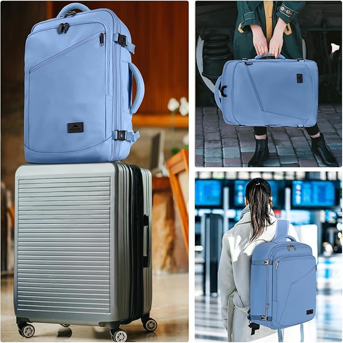 MATEIN Big Backpack for Travel, Carry on Backpack for Airlines with Hide Away Shoulder Straps, Large Hiking Daypack with 2 Handles, Gifts for Traveler Women, Light Blue