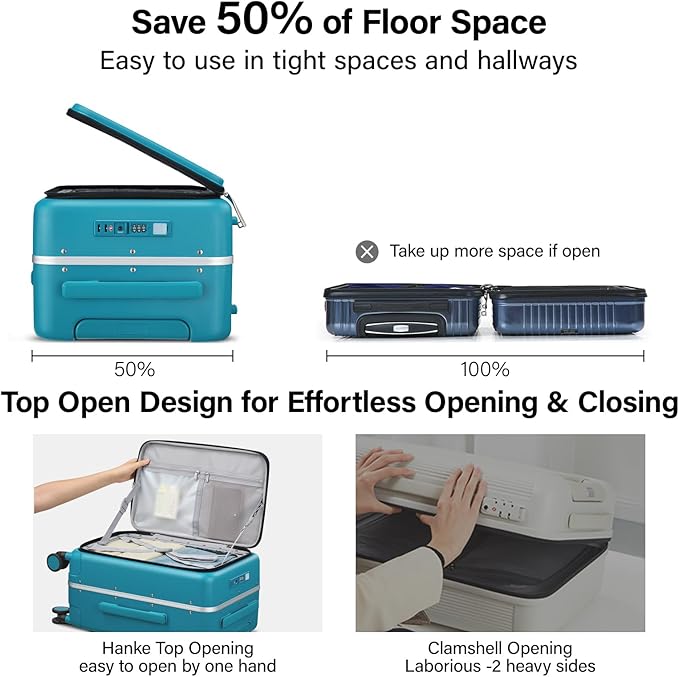 Hanke 28 Inch Luggage with Cup Holder and Charge,Top Opening Hard Shell Suitcases with Wheels and Dividers,Aluminum Frame Trunk Luggage Extra Large Suitcase with Lock for Travel,Caribbean Blue