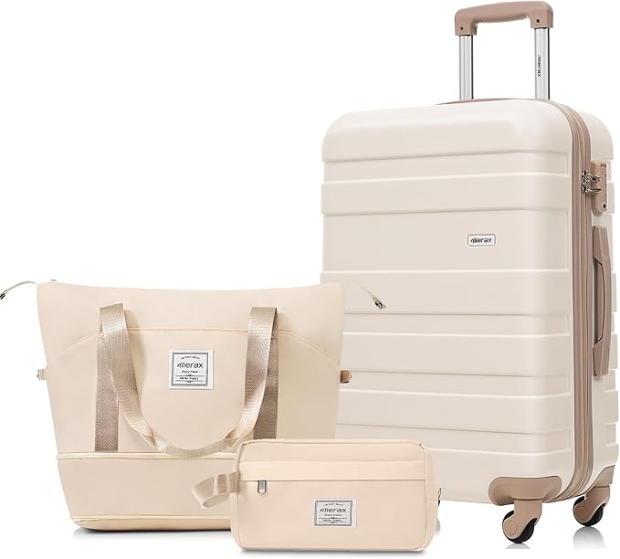 24 Inch Checked Suitcase with TSA Lock Travel Duffel Bag Wet-Dry Toiletry Bag, Golden