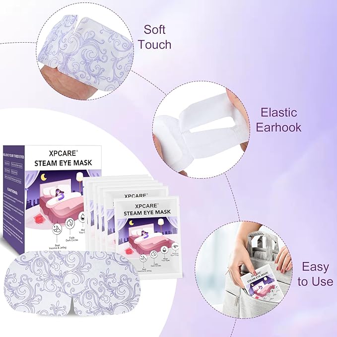 XPCARE 24 Pack Steam Eye Masks for Dry Eyes, Self Heated Steam Warm Eye Mask, Disposable Heated Eye Mask for Dark Circles, Puffy Eyes, Relief Stress Eye Fatigue（Lavender）