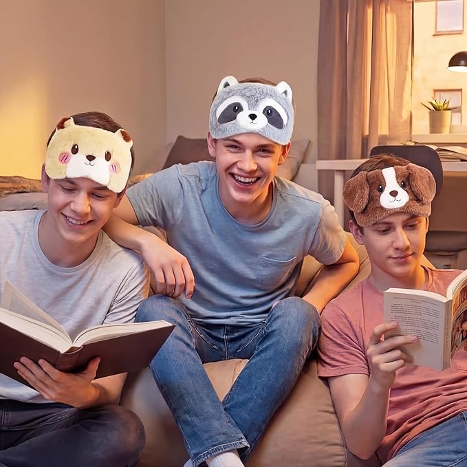 Geyoga Sleep Mask for Kids, Girls Plush Sleeping Eye Cover Soft Eye Blindfold Cover Animal Shade for Kids(Colorful,Dog, Hamster, Raccoon Style)