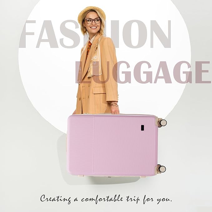 Merax Luggage Sets 5 Piece with Half-opening, Hardside 20" Carry On Suitcase Set with USB Port,Lightweight Travel 24" 28" Luggage with Bags TSA Locks Double Spinner Wheels,Light Pink