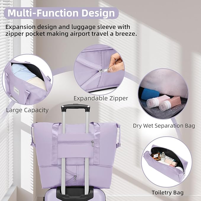 6 Piece Luggage Set Hard Shell - Lavender Expandable Suitcases with Spinner Wheels and Duffel Bags for Family Travel, Durable Carry On Luggage Sets with Lock for Women and Men