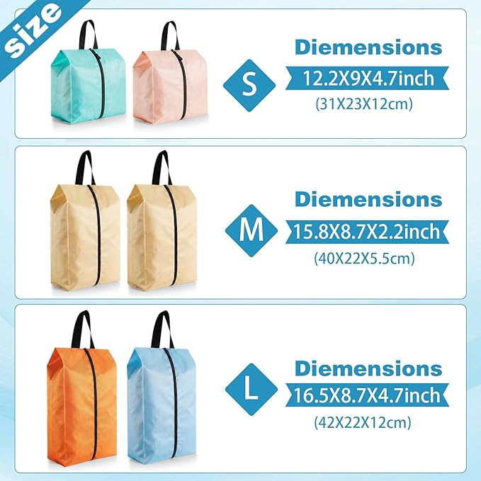 6 Pcs Travel Shoe Bags with Zipper Portable Suitcase Shoe Organizer Packing for Men Women Nylon Multicolor(Mixed,Pastel)