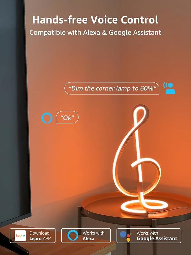 Lepro TB2 AI Smart Table Lamp, RGB+IC Modern Treble Clef Spiral Desk Light | Music Sync, Segmented DIY, Works with Alexa Google Home, APP Control LED Color Changing Mood Lighting, 2.4 GHz WiFi/Bluetooth