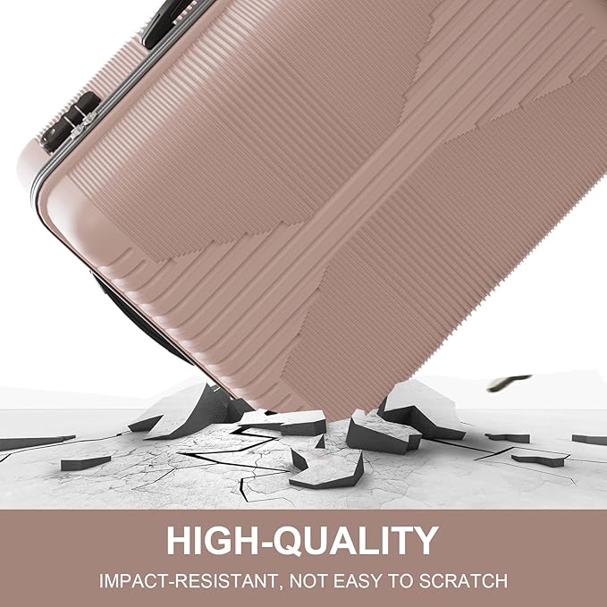 Karl home 28" Check-in Luggage, PP Hardside Checked Medium Suitcase with Wheels, Waterproof Durable Rolling Luggage with Built-in Lock for Travel Business, Rose Gold
