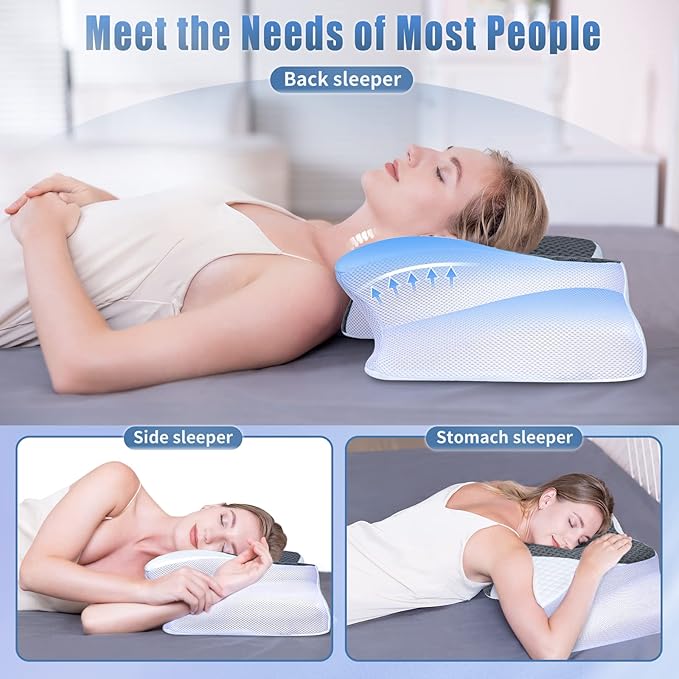 SAHEYER Memory Foam Cervical Pillow, 2 in 1 Ergonomic Orthopedic Neck Pillow for Neck and Shoulder Pain Relief, Side Sleeper Pillow for Side Back Stomach (Grey)