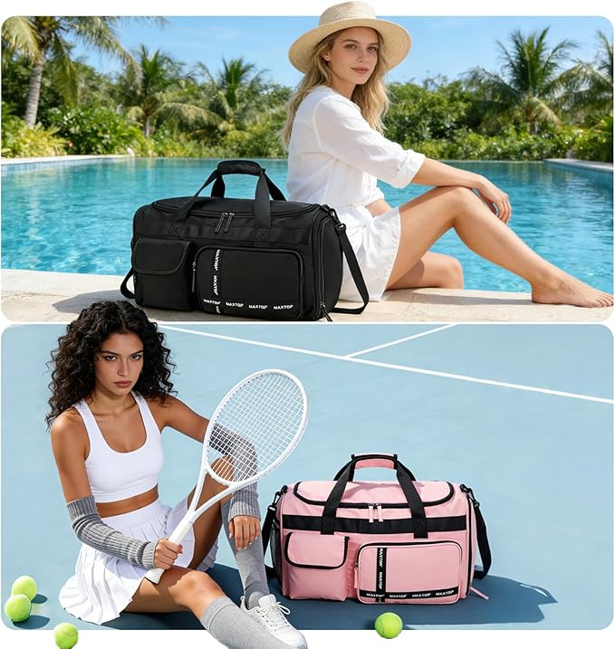 MAXTOP Gym Bag for Women Men Travel Duffle Bag Large Capacity Carry On Weekender Overnight Bag With Shoe Compartment Gym Tote Dry Wet Separation Duffel Bag for Travel