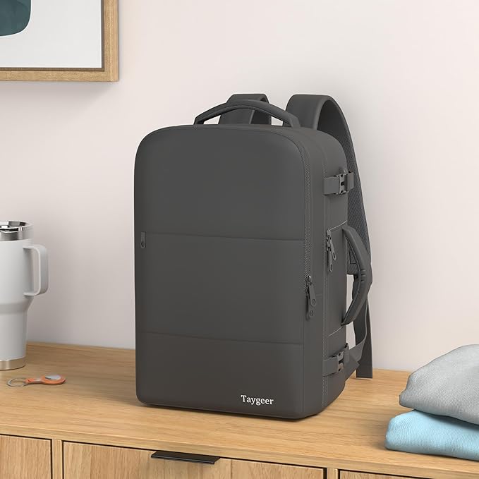 Taygeer Travel Laptop Backpack for Men Women, Airplane Approved Travel Backpack Suitcase with Water Bottle Pocket, Lightweight College 35l Luggage Bag 15.6inch Laptop Mochila Gifts for Business,Black