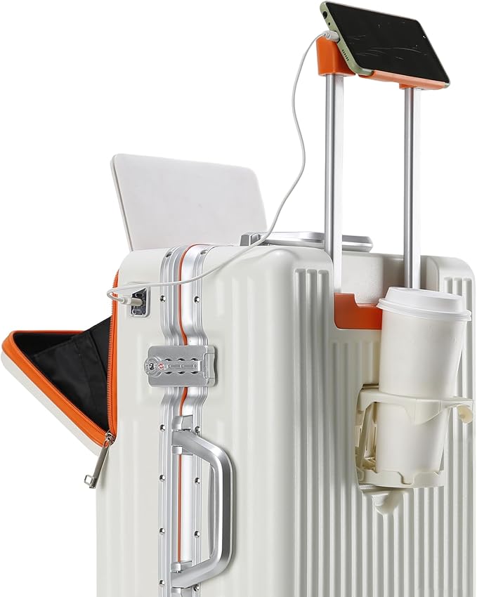 Carry on suitcase Zipperless Luggage,Polycarbonate Aluminum Hard Shell, Expandable Carry-On Suitcase with Spinner Wheels (orange, 24 inch)