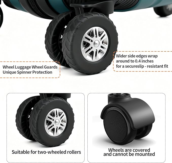Luggage Wheel Covers for 8 Spinner Wheels – Silicone Protector Set, Anti-Drop & Silent Rolling, Fits 2.1"-2.4" Wheels, Black 10pcs for Carry-On Suitcases & Travel Luggage