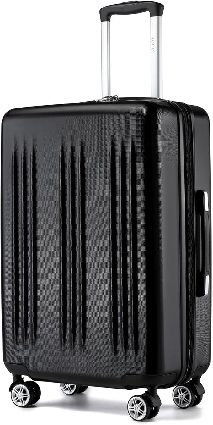 Kono Lightweight 28 Inch Expandable Luggage with Quiet Spinner Wheels TSA Lock, Scratch and Drop Resistant PC+ABS Hardside Durable Large Checked Suitcase, Black