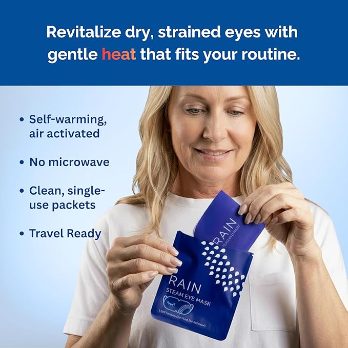 Rain Self Heating Steam Eye Mask for Dry Eyes - Warming Eye Compress with Moist Heat Therapy - Disposable Hot Compress Relief for Stye Treatment, Eye Fatigue & Dry Eye Relief (20 Masks)