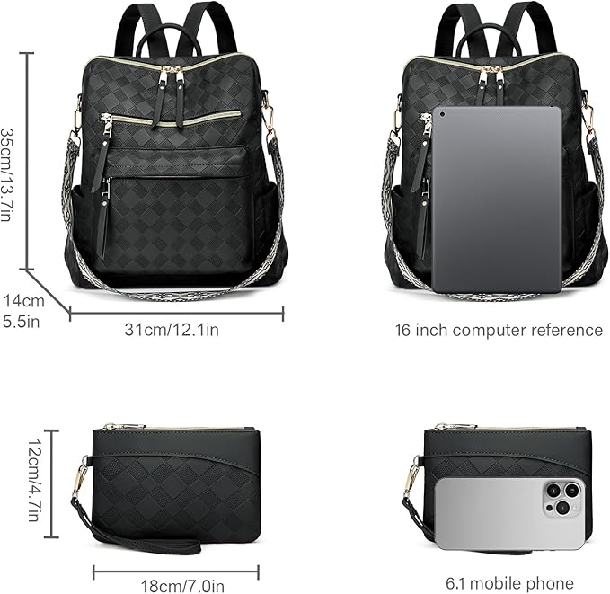 Makes Backpack Purse for Women PU Leather Travel Satchel Handbag Convertible Design Bag with Purse 2 Piece